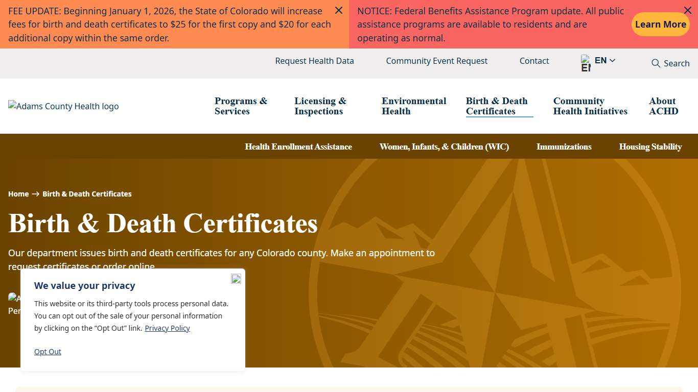 Birth & Death Certificates Adams County Health