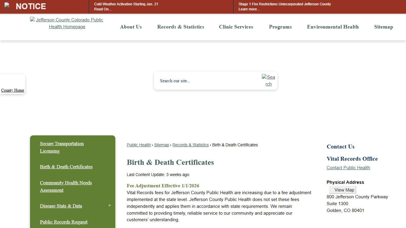 Birth & Death Certificates Jefferson County, CO