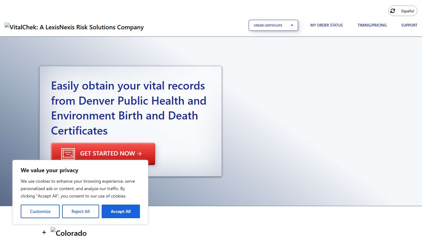 Denver Public Health and Environment Birth and Death Certificates (CO) Order Certificates - VitalChek