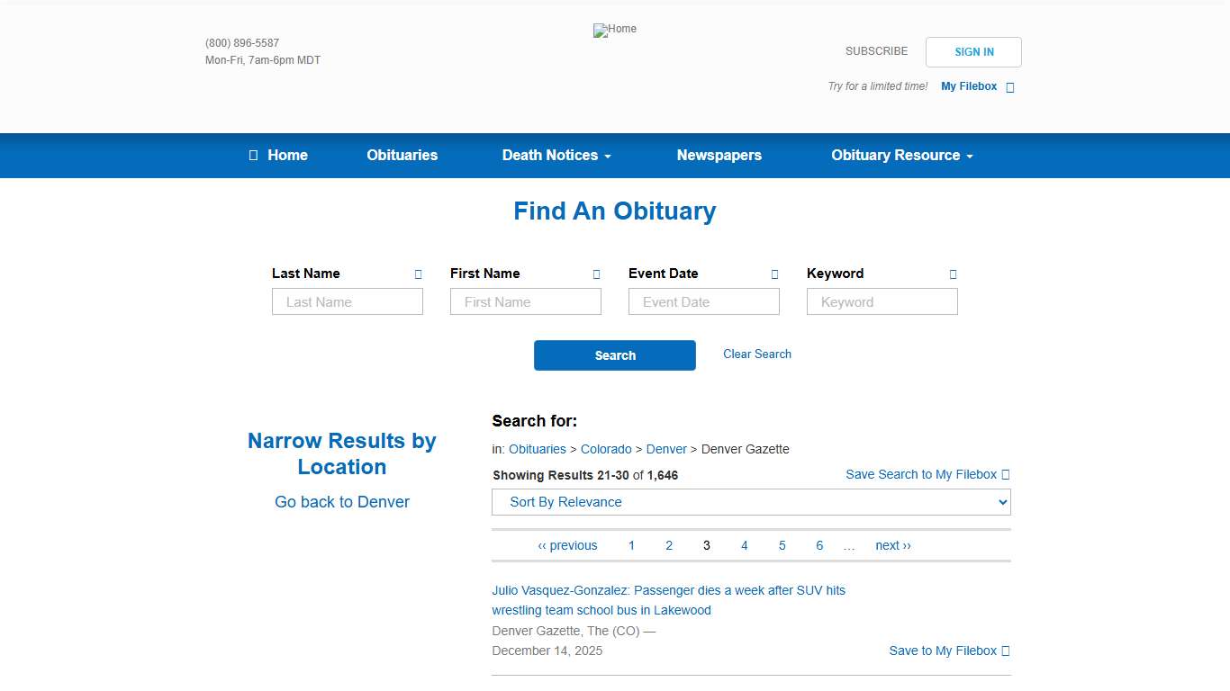 Denver Gazette Obituaries (2020 – 2026) - Denver, CO